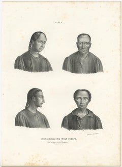 Antique Print of Natives from Peru, South America, ca.1845