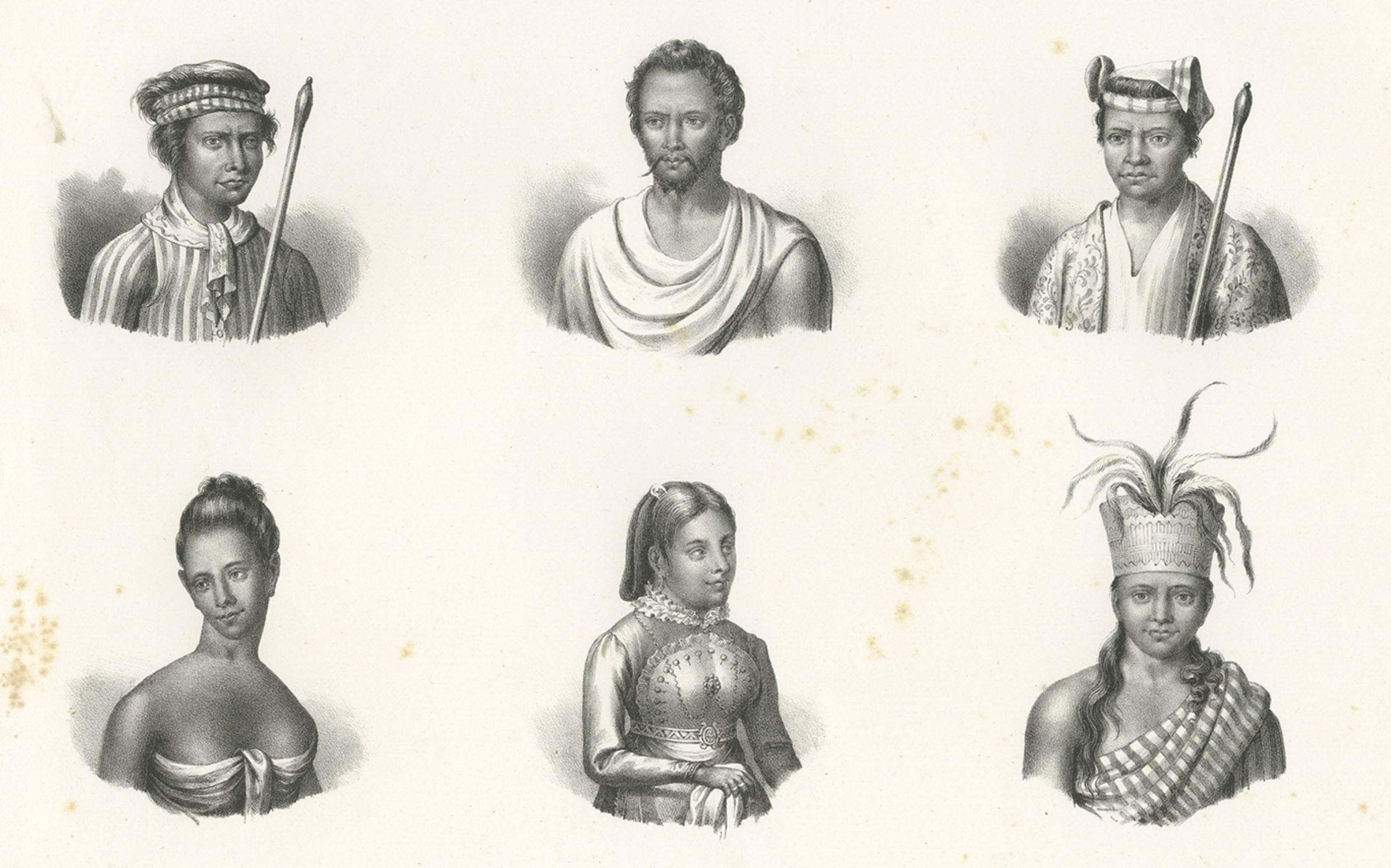 Paper Antique Print of Natives from Timor, c.1845 For Sale