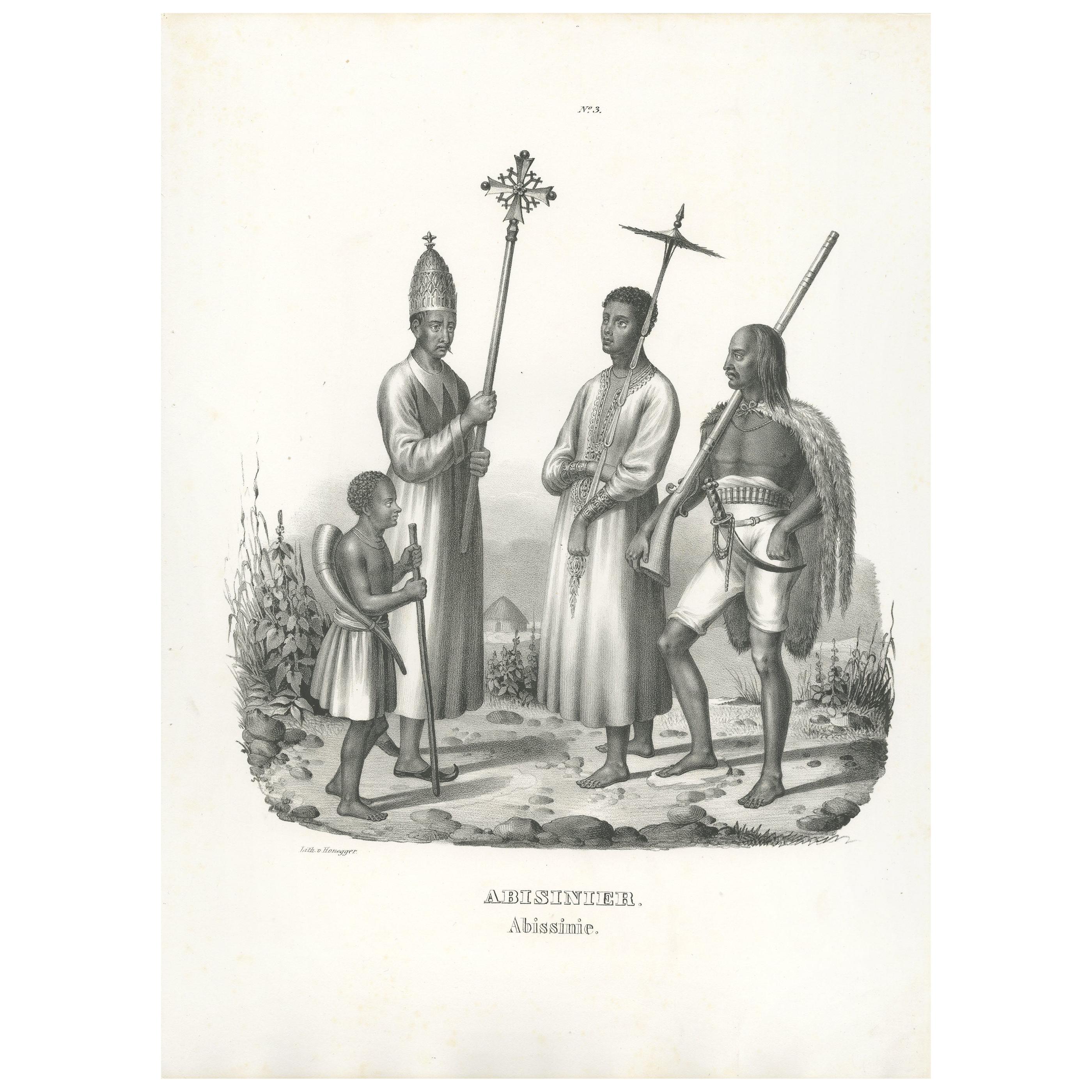 Antique Print of Natives of Abyssinia by Honegger '1845' For Sale
