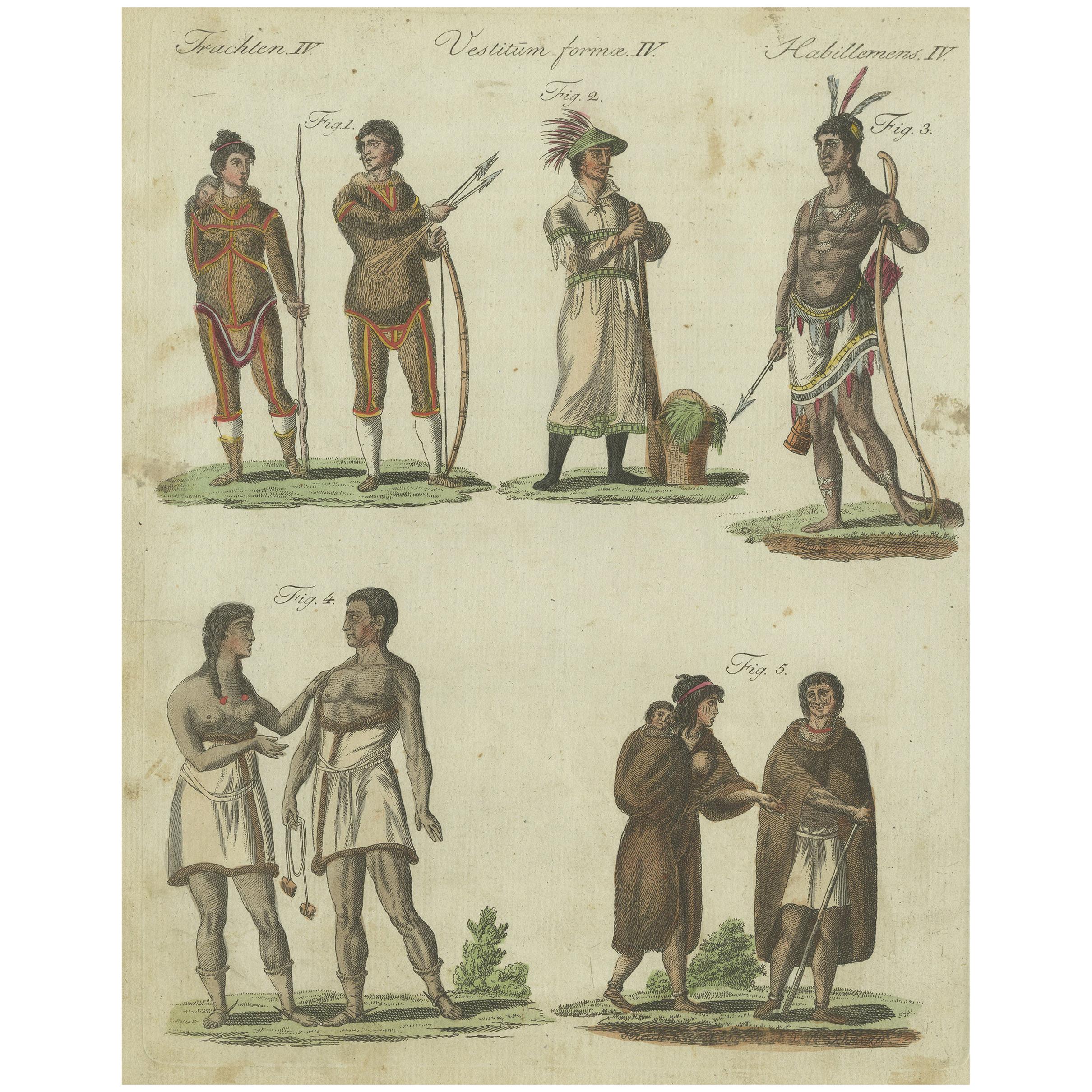 Antique Print of Natives of America by Bertuch, circa 1800 For Sale