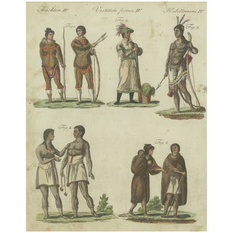 Antique Print of Natives of America, Circa 1800, Original Artwork