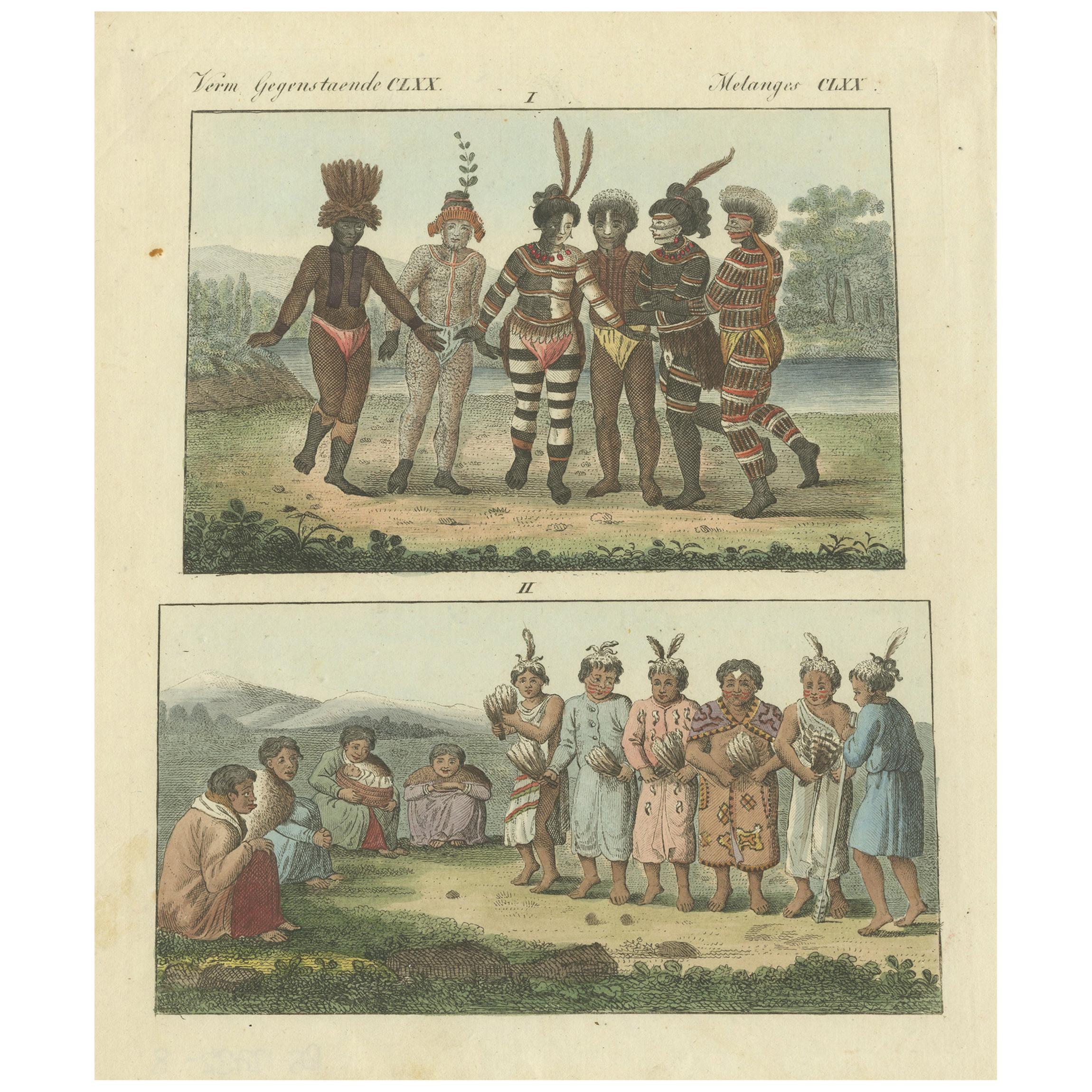 Antique Print of Natives of America by Bertuch, circa 1800