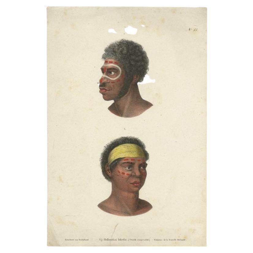 Antique print titled 'Bewohner von Neuholland'. Original antique print of natives of Australia. Source unknown, to be determined. Published circa 1840.

Artists and Engravers: Anonymous. 

Condition: Fair/good, general age-related toning. Closed