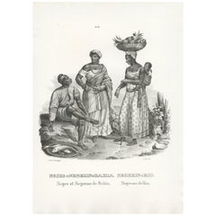 Impression ancienne de Natifs de Bahia et de Rio par Honegger (1845)