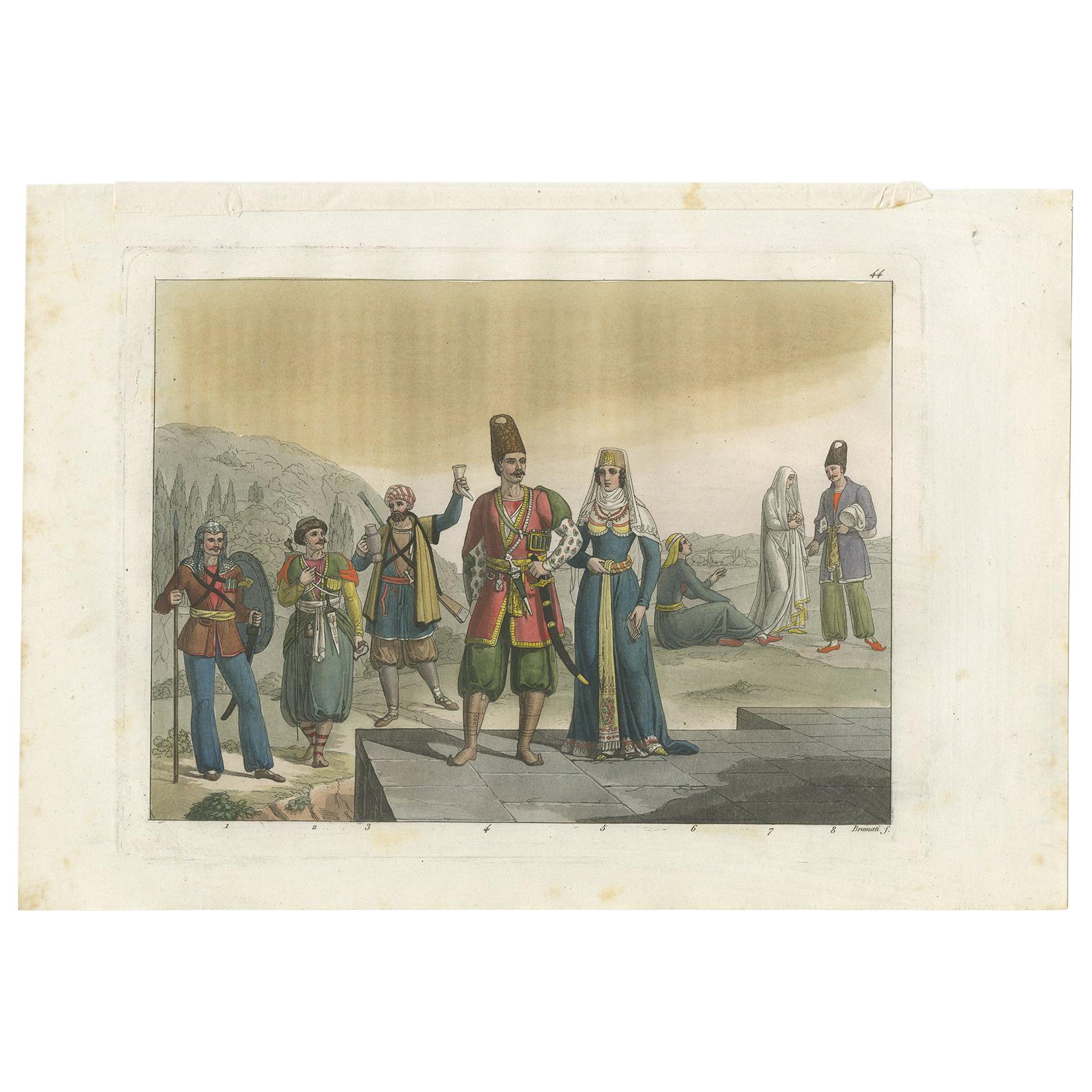 Antique Print of Natives of Georgia and Other People by Ferrario '1831' For Sale