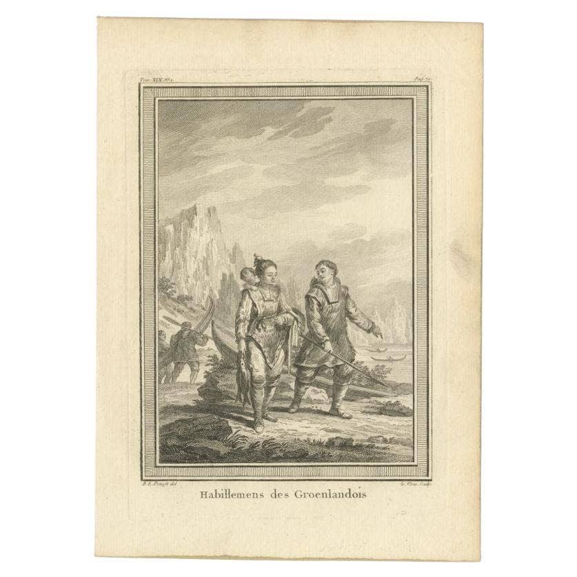 18th Century Antique Print of Greenlander's Traditional Clothing