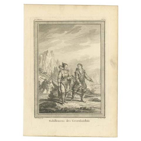 18th Century Antique Print of Greenlander's Traditional Clothing