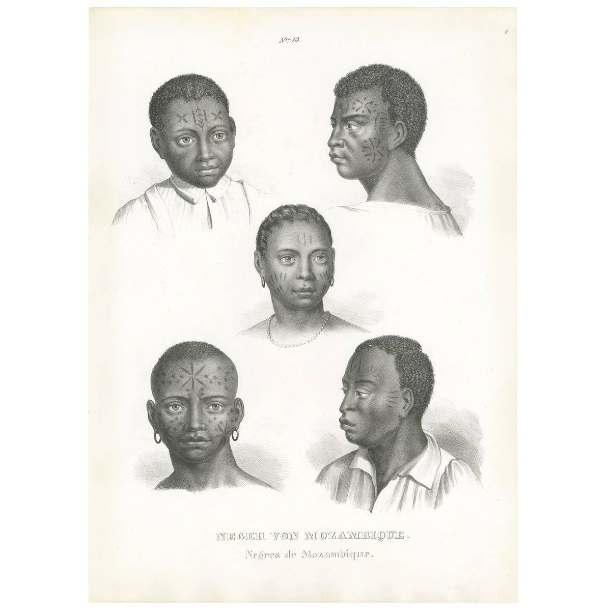 Antique Print of Natives of Mozambique by Honegger '1845'
