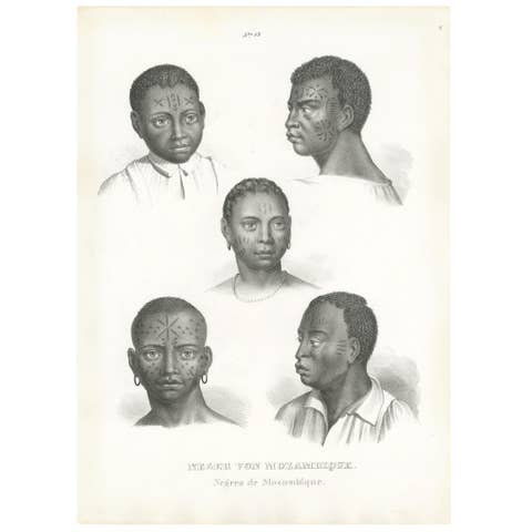 Antique Print of Natives of Mozambique by Honegger '1845'