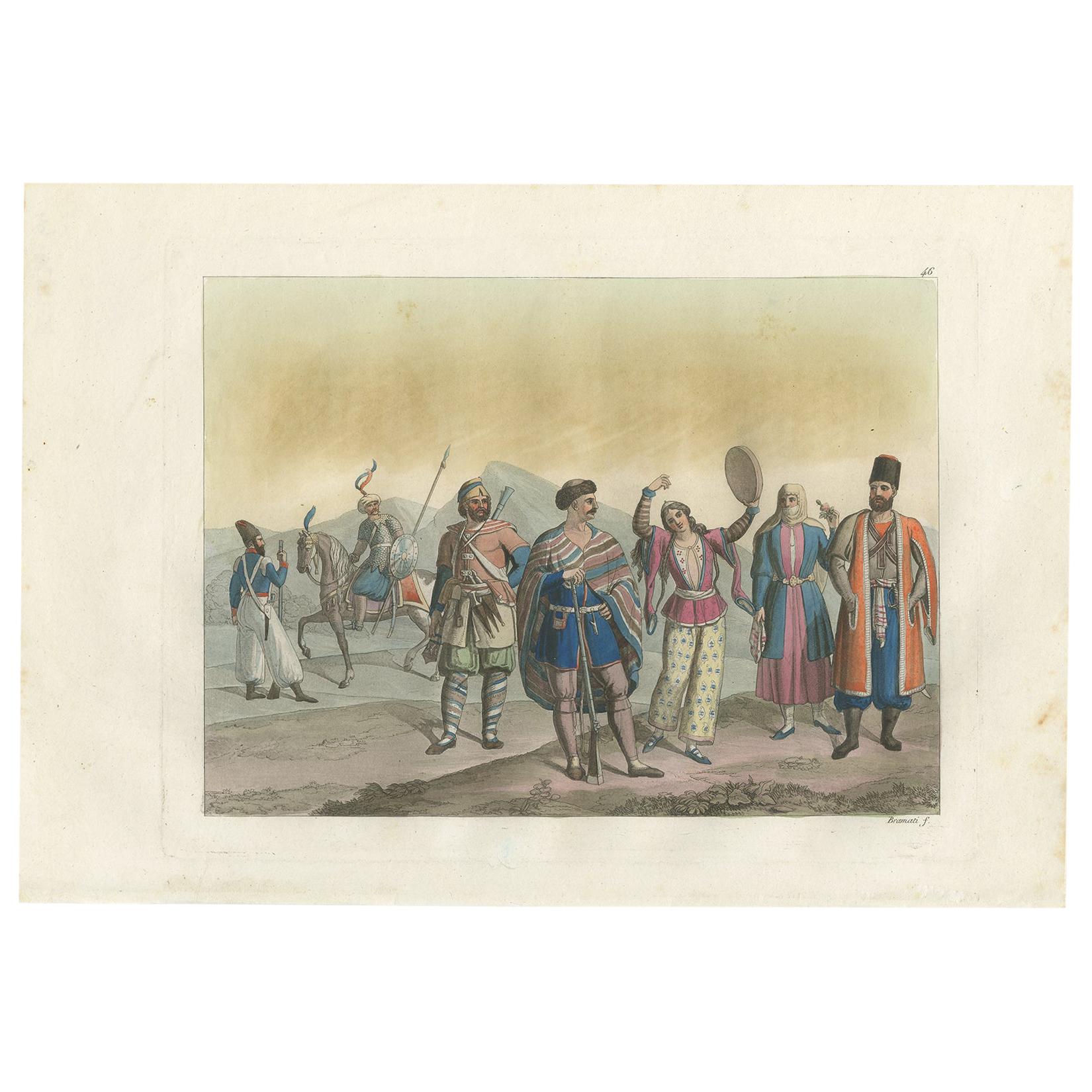 Antique Print of Natives of Persia and Other People by Ferrario '1831' For Sale