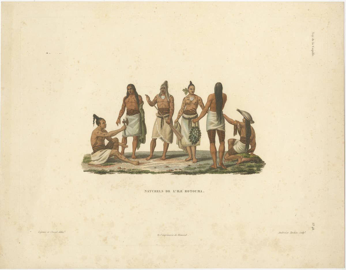 "Natives of the Island of Rotuma: Antique Ethnographic Print, circa 1825