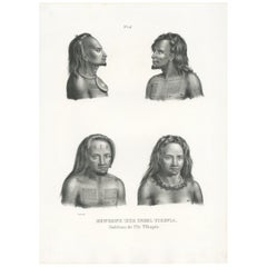 Used Print of Natives of Tikopia by Honegger, 1845