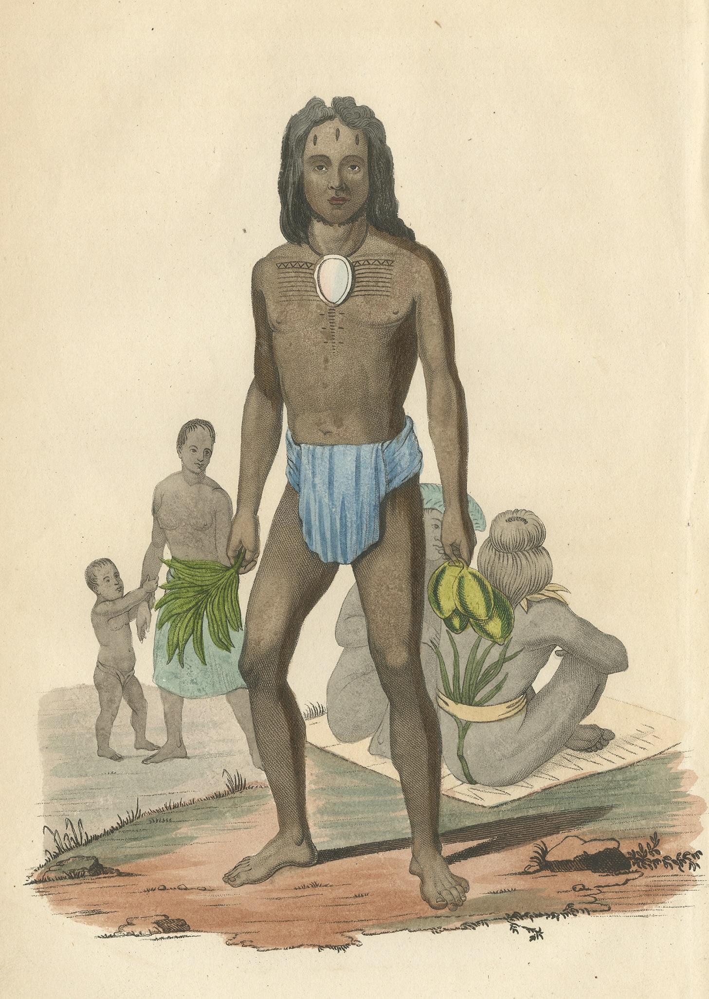 Antique Print of Natives of Tikopia by Prichard, 1843 In Good Condition For Sale In Langweer, NL
