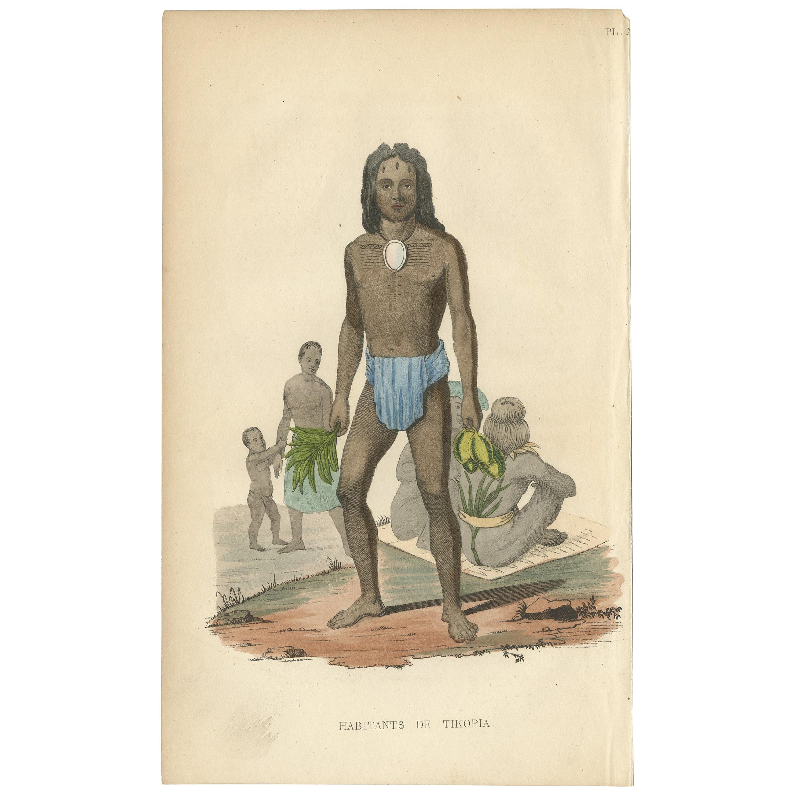 Antique Print of Natives of Tikopia by Prichard, 1843 For Sale