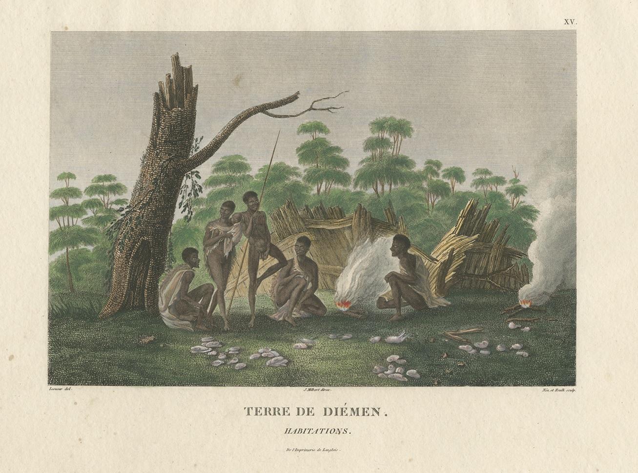 XIXe siècle Impression ancienne des autochtones de la terre de Van Diemen par Peron, vers 1810 en vente