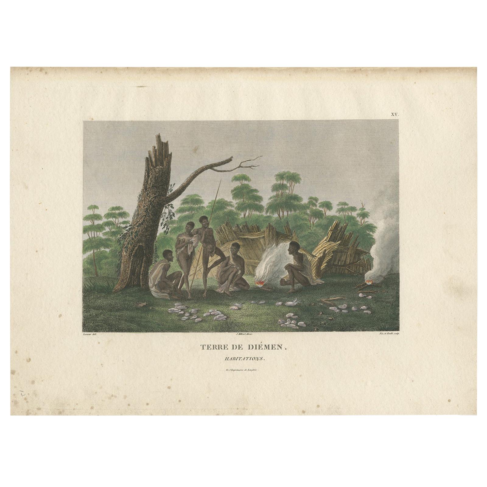 Antiker Druck der Ureinwohner von Van Diemen's Land von Peron, um 1810