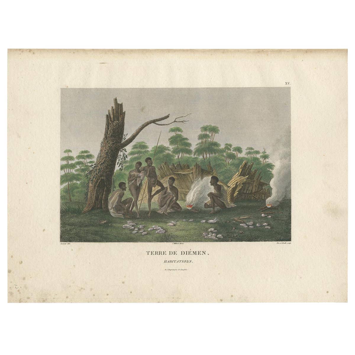 Antique Print of Natives of Van Diemen's Land by Peron 'circa 1810'