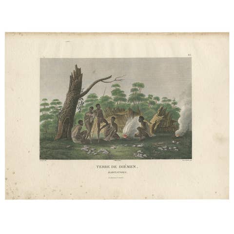 Antique Print of Natives of Van Diemen's Land by Peron 'circa 1810'