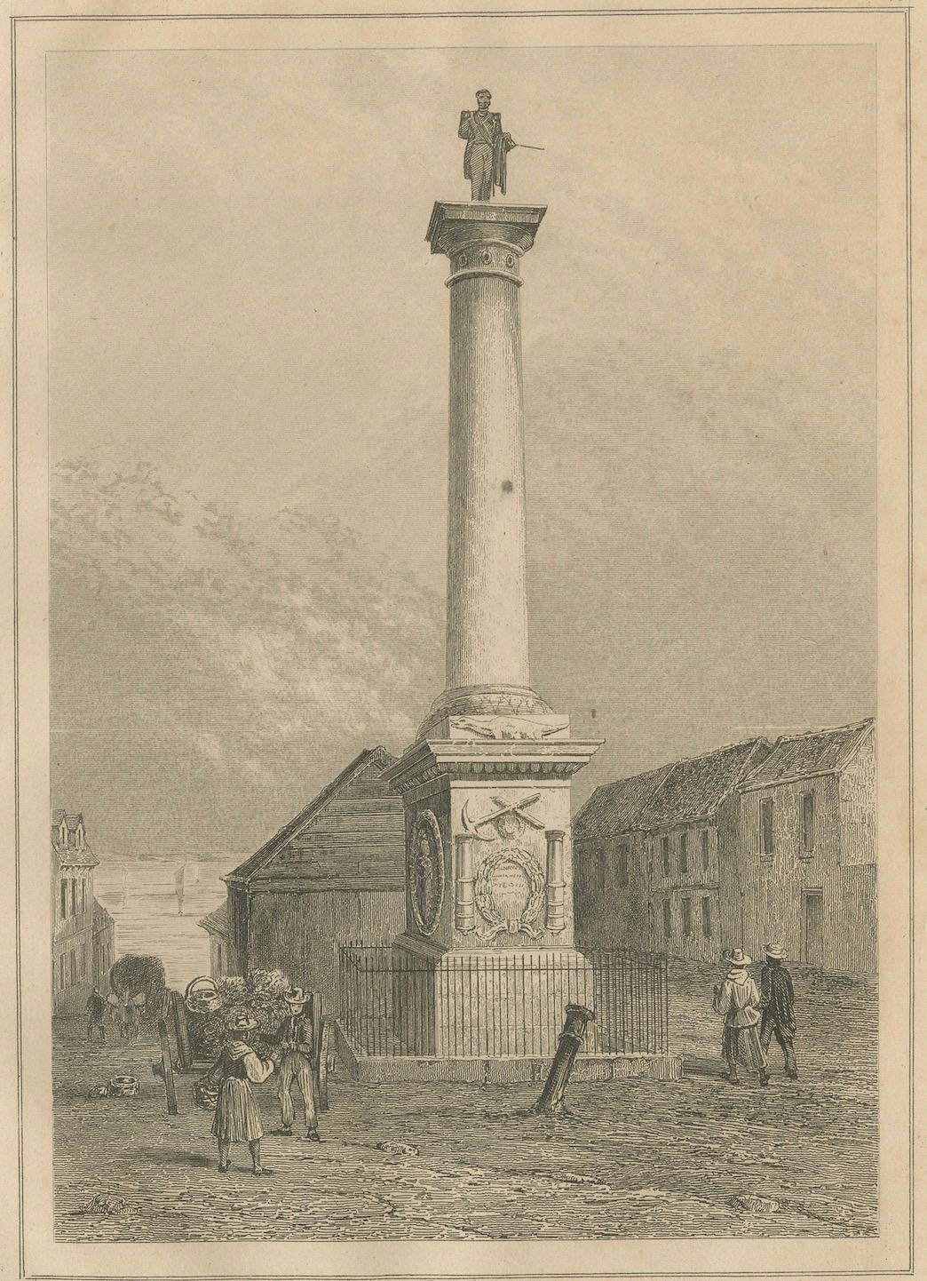 Gravé Gravure ancienne du monument de Nelson à Montréal - Scène canadienne du XIXe siècle en vente