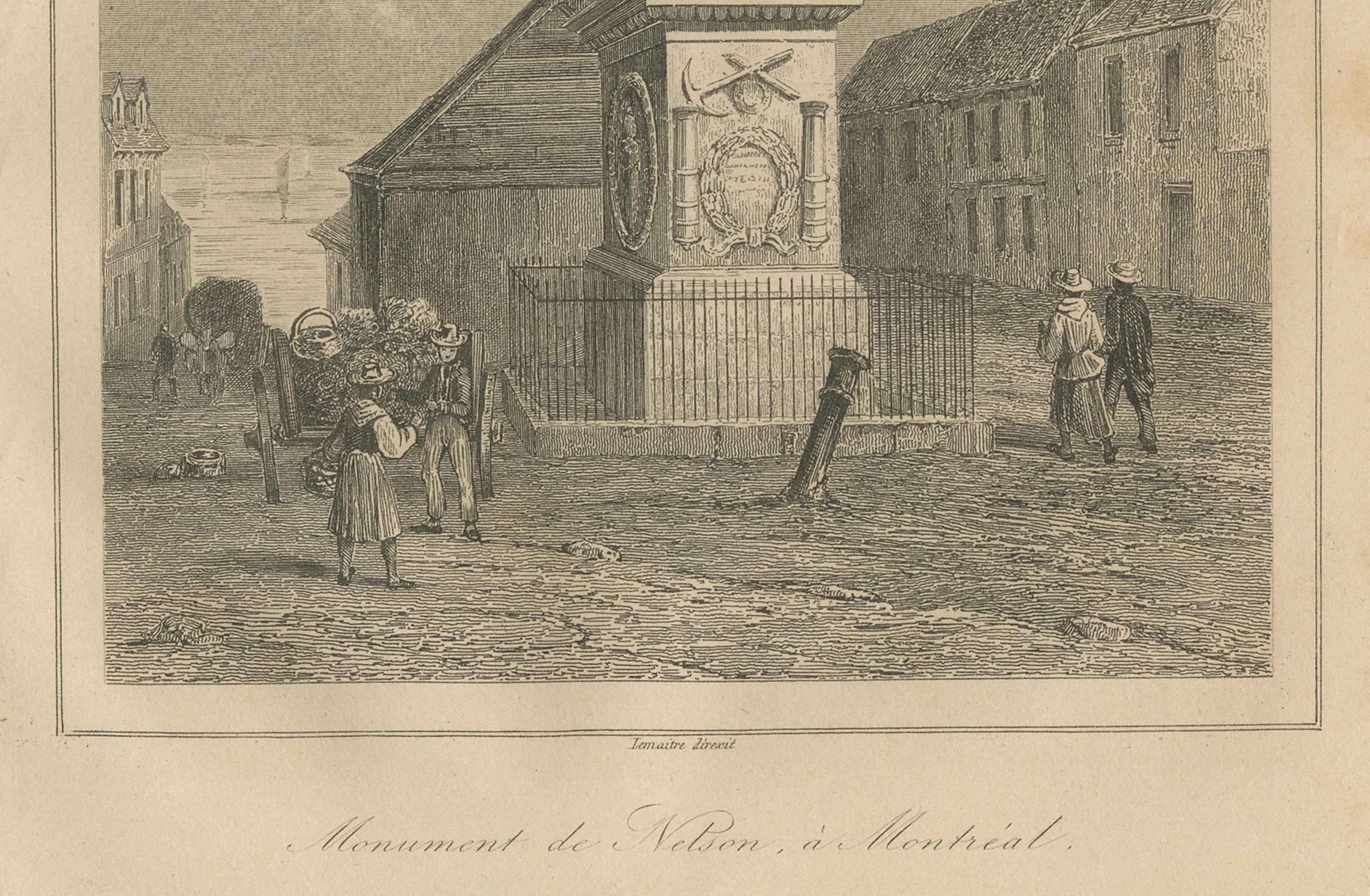 Papier Gravure ancienne du monument de Nelson à Montréal - Scène canadienne du XIXe siècle en vente