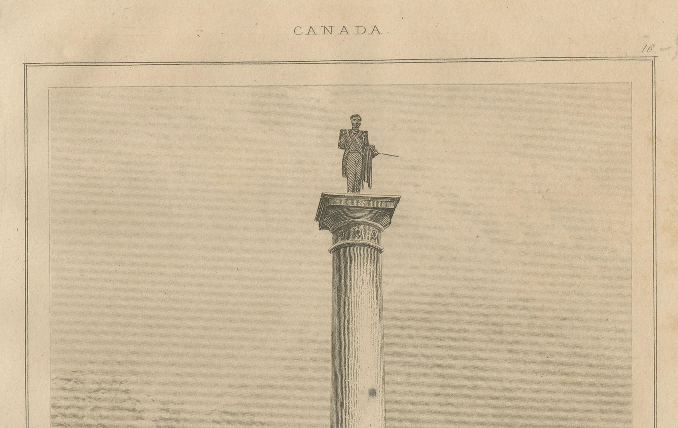 Gravure ancienne du monument de Nelson à Montréal - Scène canadienne du XIXe siècle en vente 1