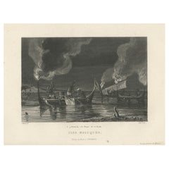 Antique Print of Night Fishing Near Ternate, Indonesia, Maluku Islands