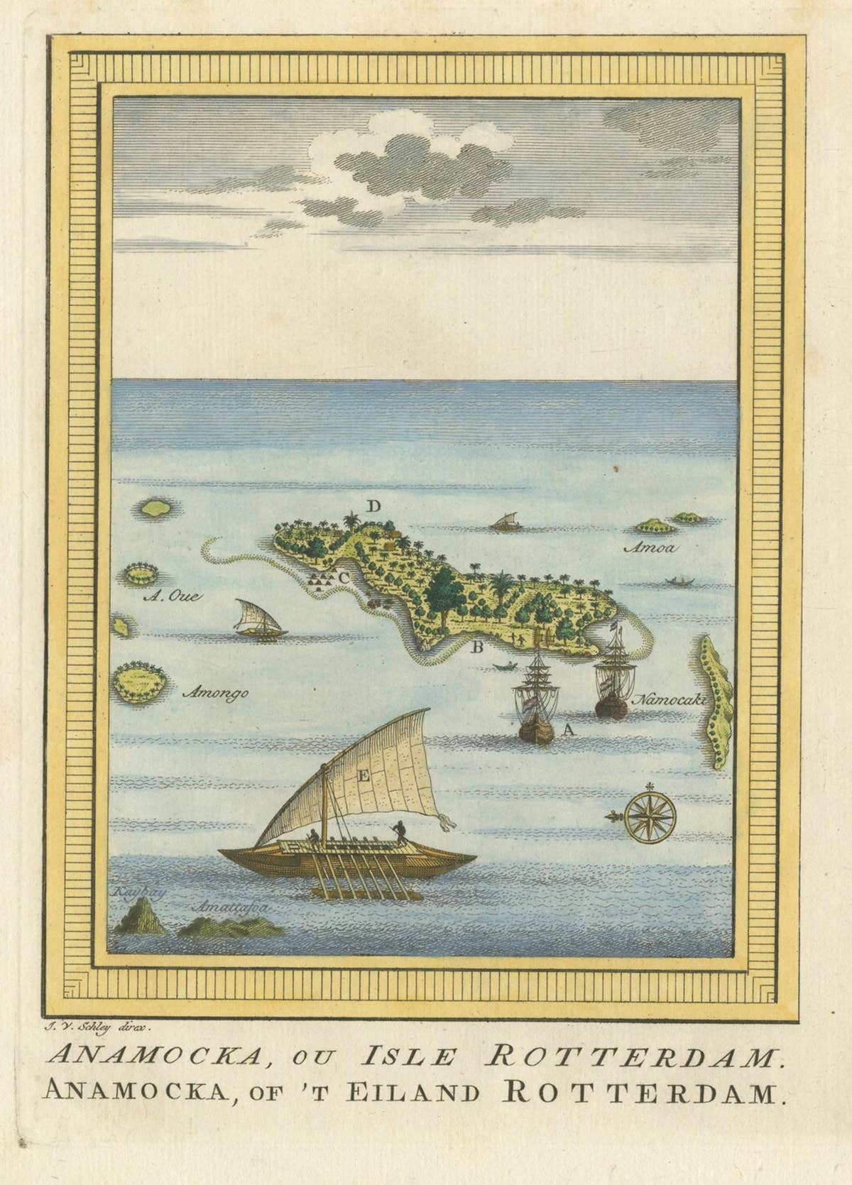 Antique Print of Nomuka Island by Van Schley, '1759'