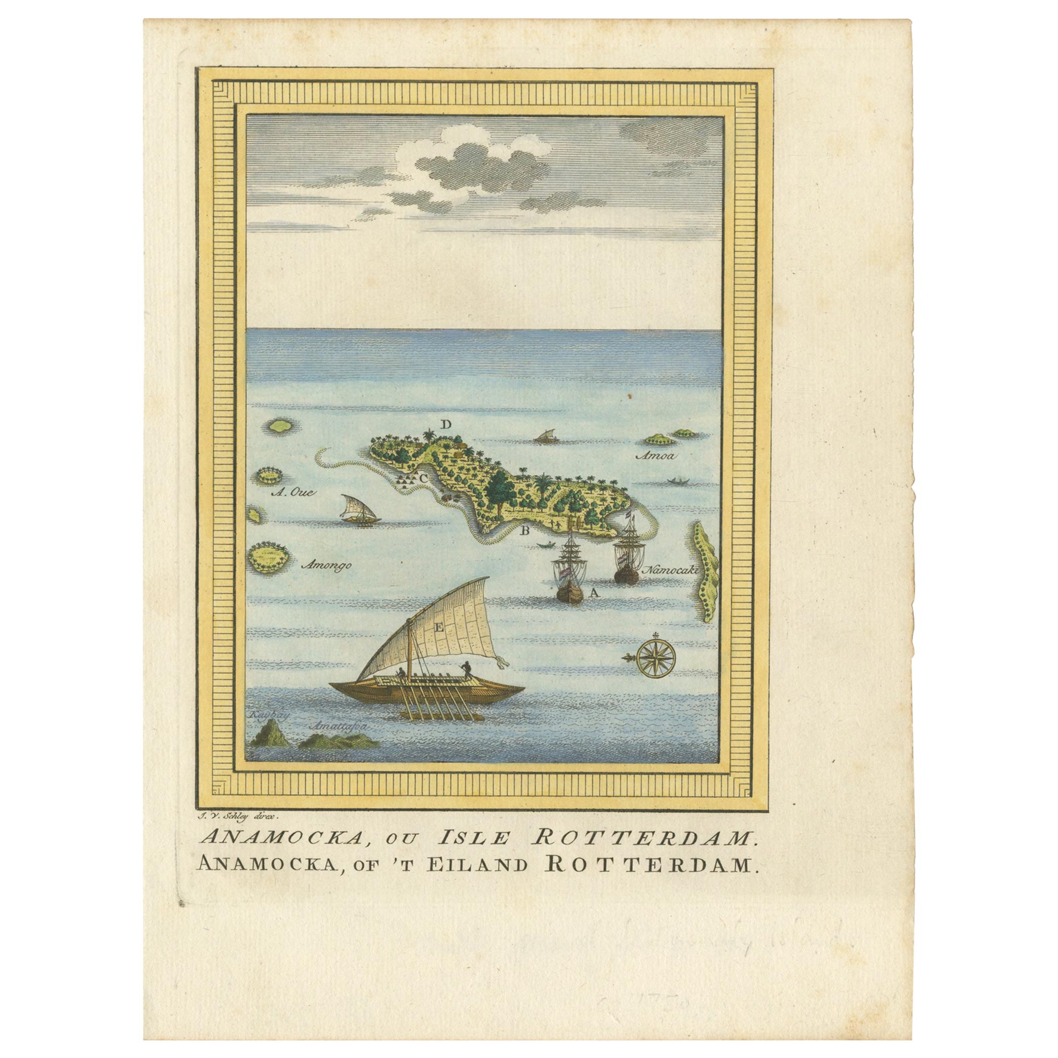 Antique Print of Nomuka Island by Van Schley, '1759' For Sale