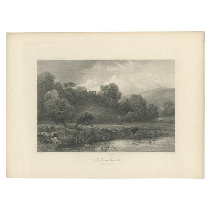 Antique print titled 'Norham Castle'. Steel engraved view of Norham Castle, a castle in Northumberland, England, overlooking the River Tweed, on the border between England and Scotland.

Artists and Engravers: D. Appleton & Company was an American