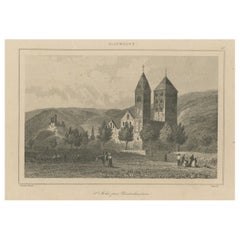 Stampa antica della Chiesa di St. Johns vicino a Niederlahnstein, Germania