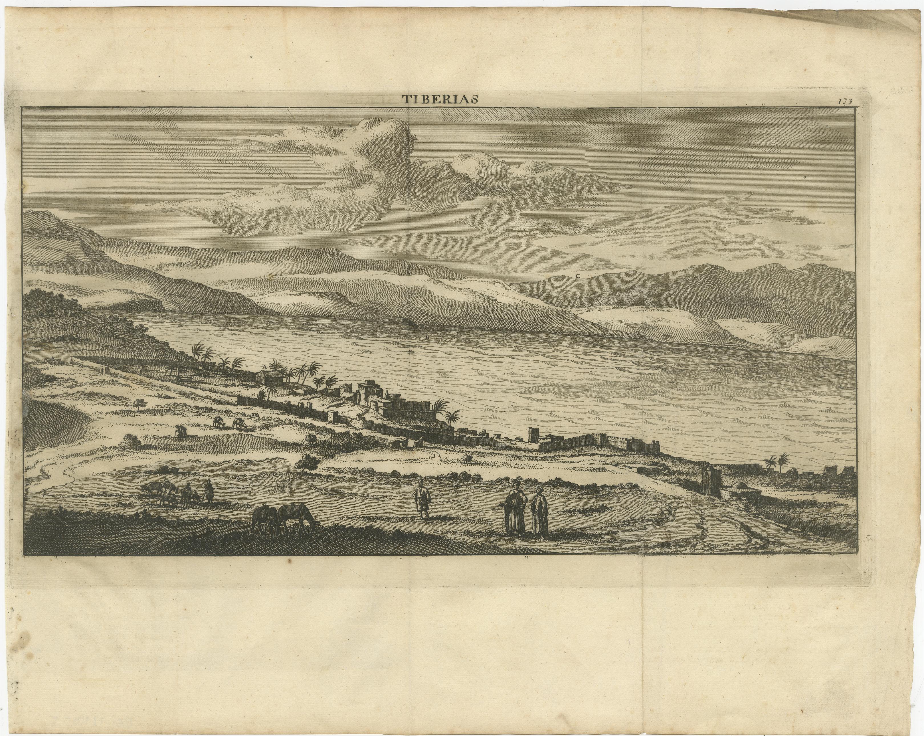 Panoramic view of Tiberias on the Sea of Galilee, Israel. Published by C. de Bruijn, circa 1700.

Cornelis de Bruijn (also spelled Cornelius de Bruyn, pronounced (1652 – 1726/7) was a Dutch artist and traveler. He made two large tours and