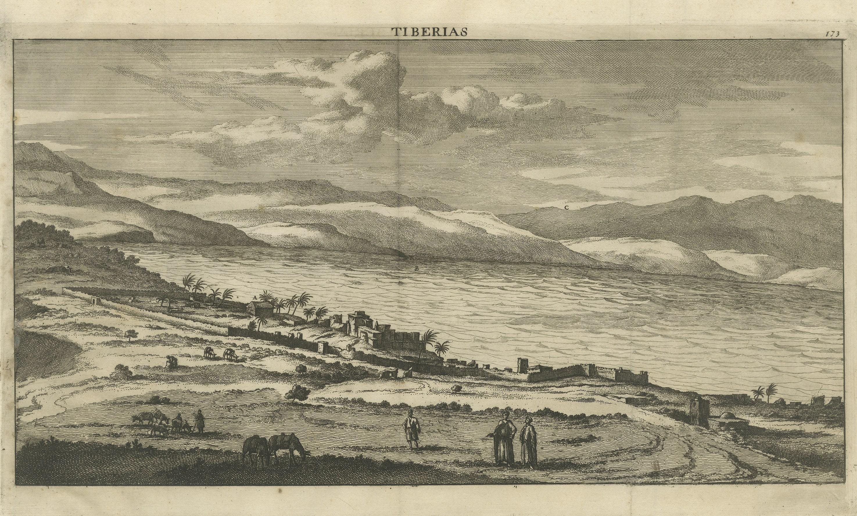 Antique Print of of Tiberias on the Sea of Galilee, Israel In Good Condition For Sale In Langweer, NL
