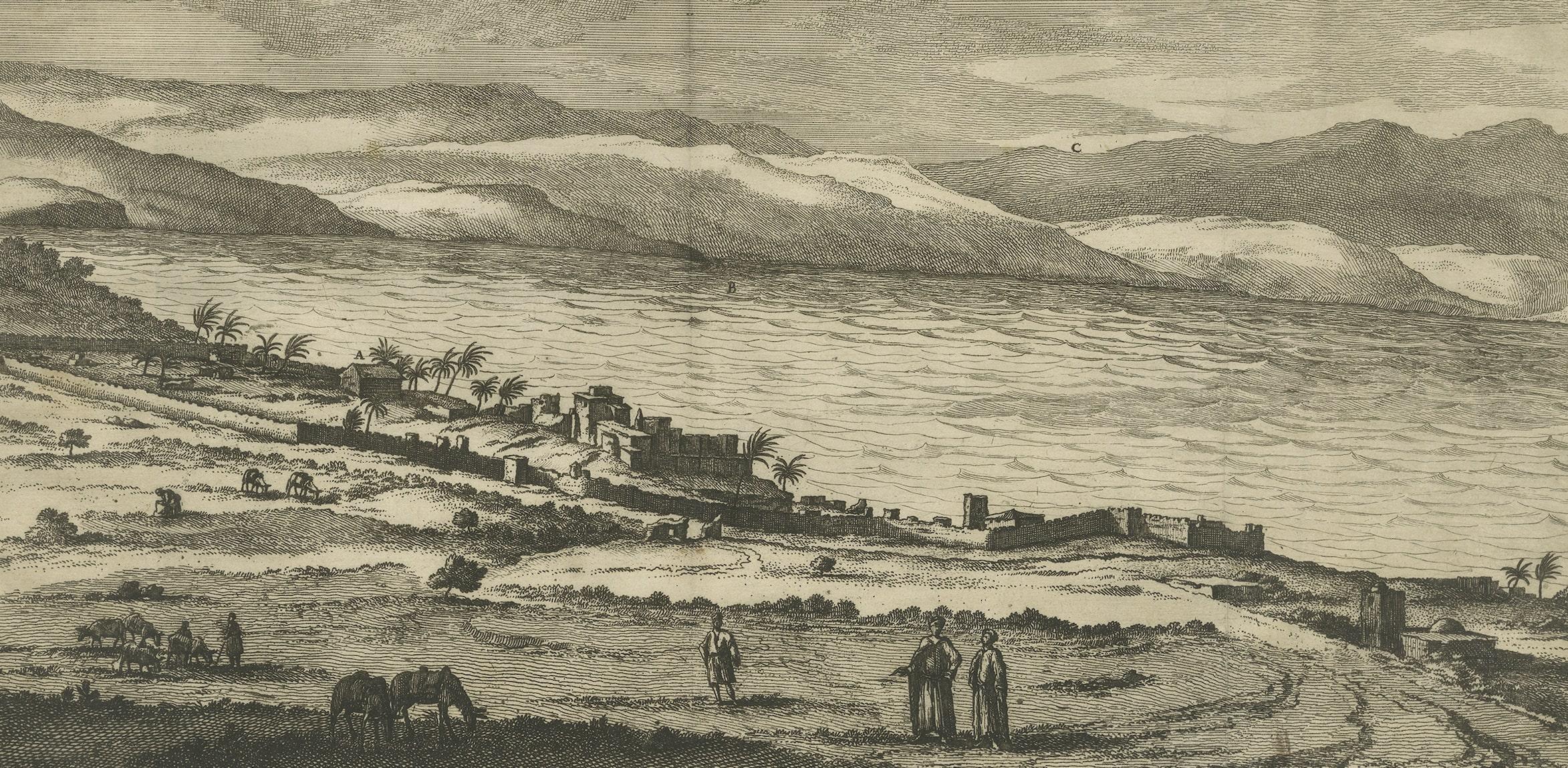 18th Century Antique Print of of Tiberias on the Sea of Galilee, Israel For Sale