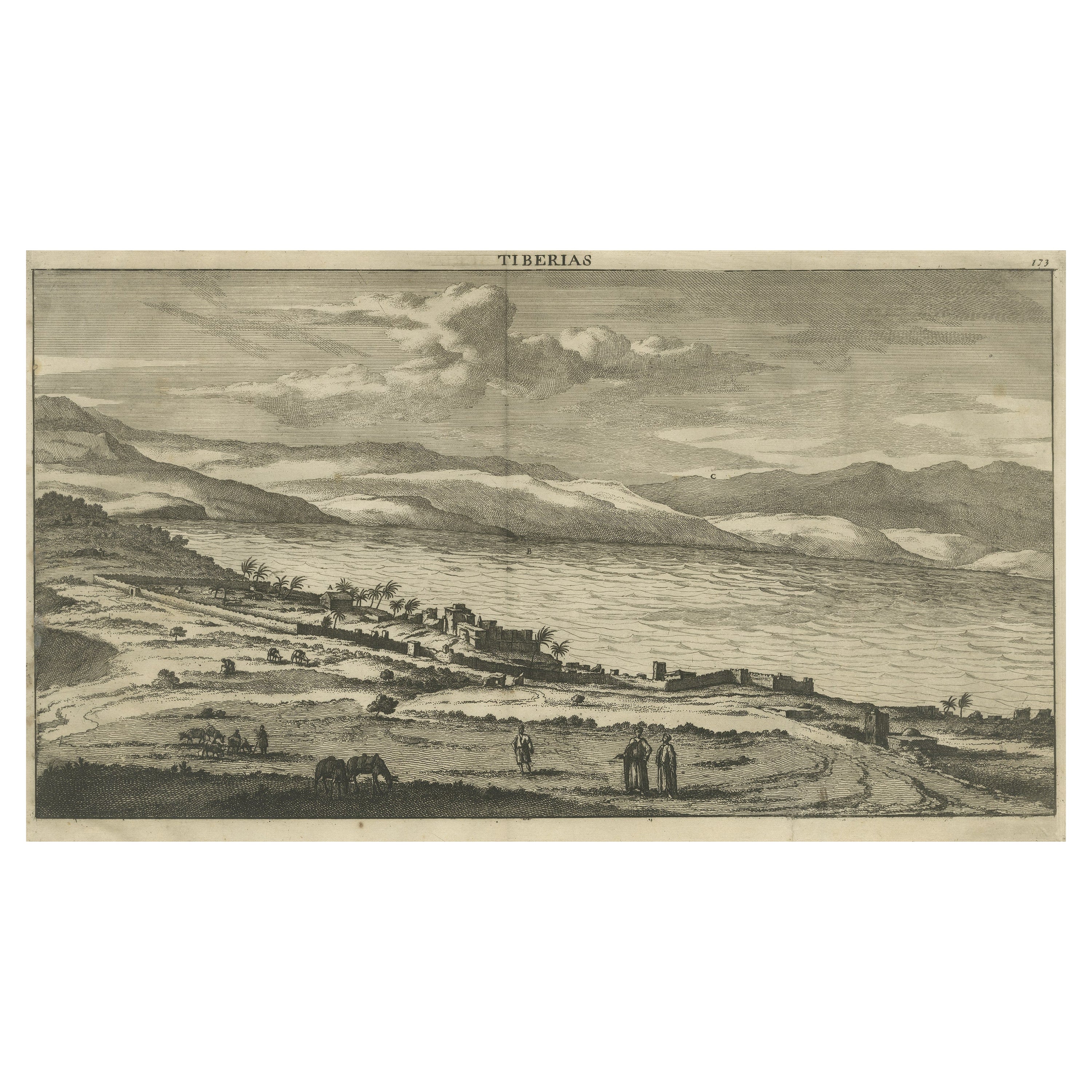 Antiker Druck von Tiberias auf dem Meer von Galilee, Israel