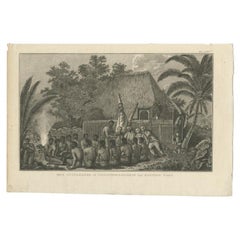 Antique Print of Offerings in Hawaii by Cook, 1803
