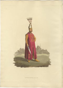 Antique Print of Officer of Janizaries, The Military Costume of Turkey, 1818