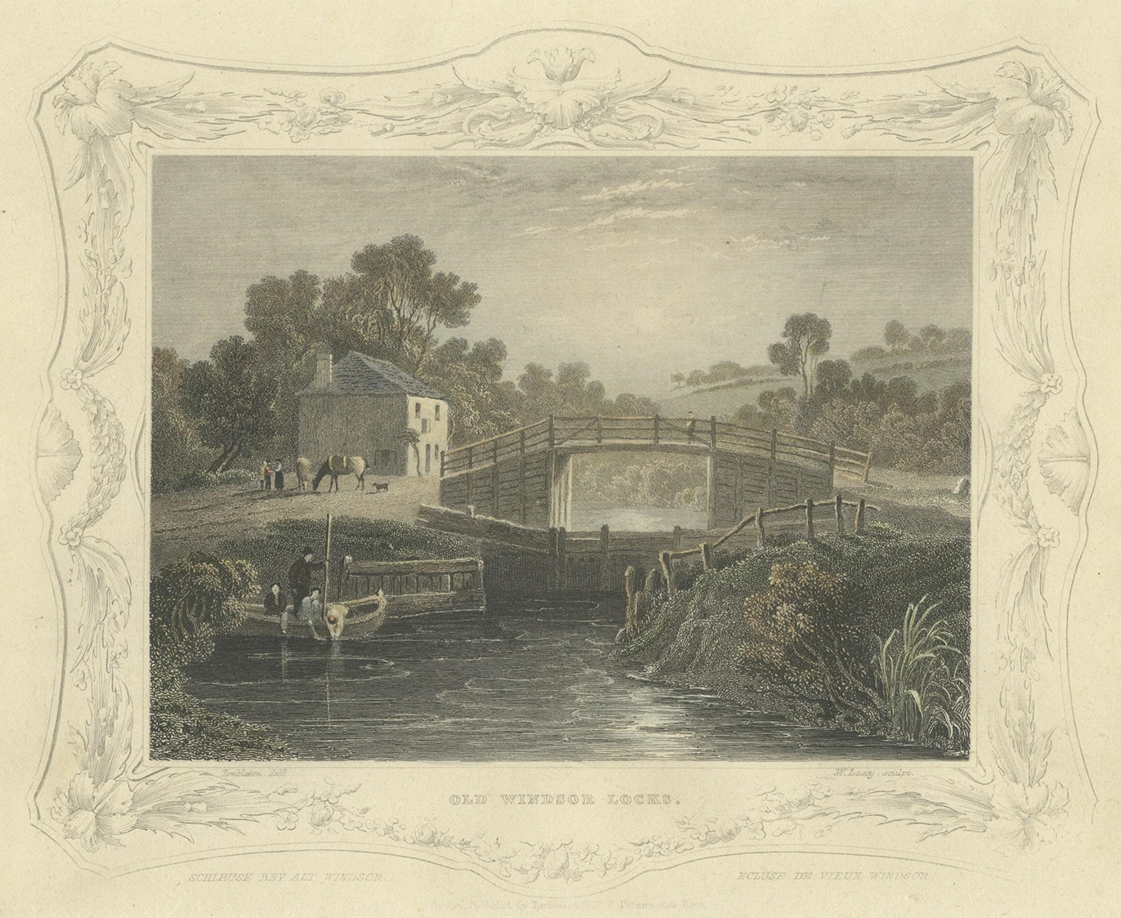 Antique Print of Old Windsor Lock, on the River Thames in England, 1834 For Sale