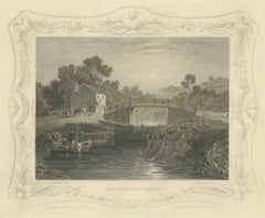 Impression ancienne de l'ancienne serrure de Windsor, sur la Tamise en Angleterre, 1834