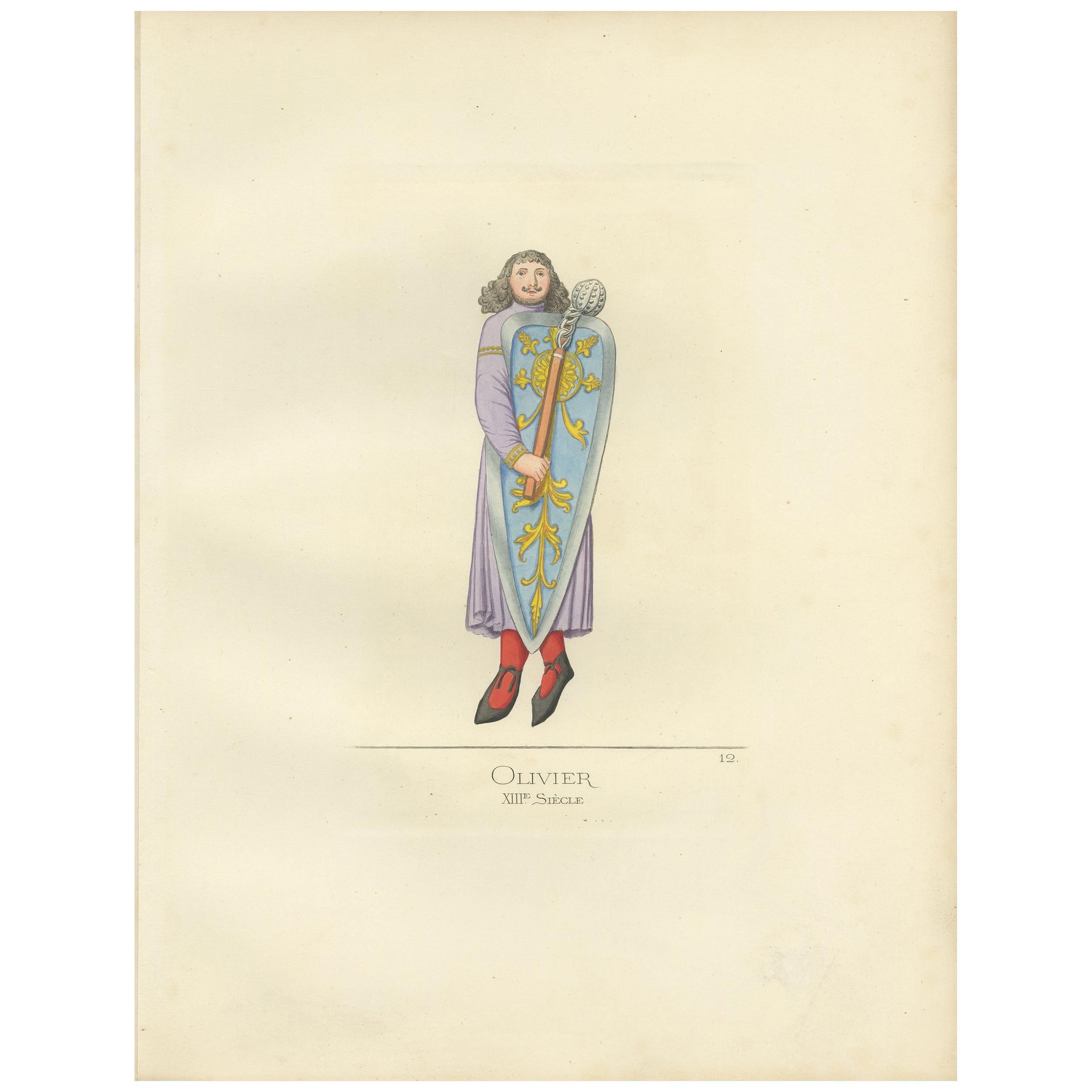 Antique Print of Oliver, a Fictional Knight, by Bonnard '1860'