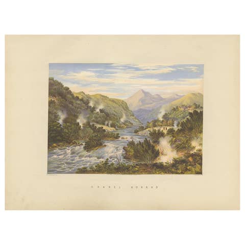 Antique Print of Orakei Korako 'New Zealand' by Walker, circa 1877