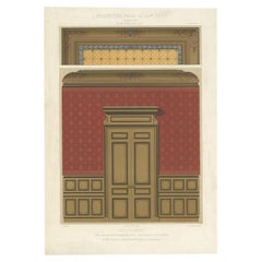 Antique Print of Ornamental Decorations of Door & Ceiling of a Paris Hotel, 1877