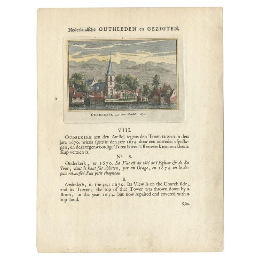 Antique Print of Ouderkerk Aan De Amstel, the Netherlands For Sale