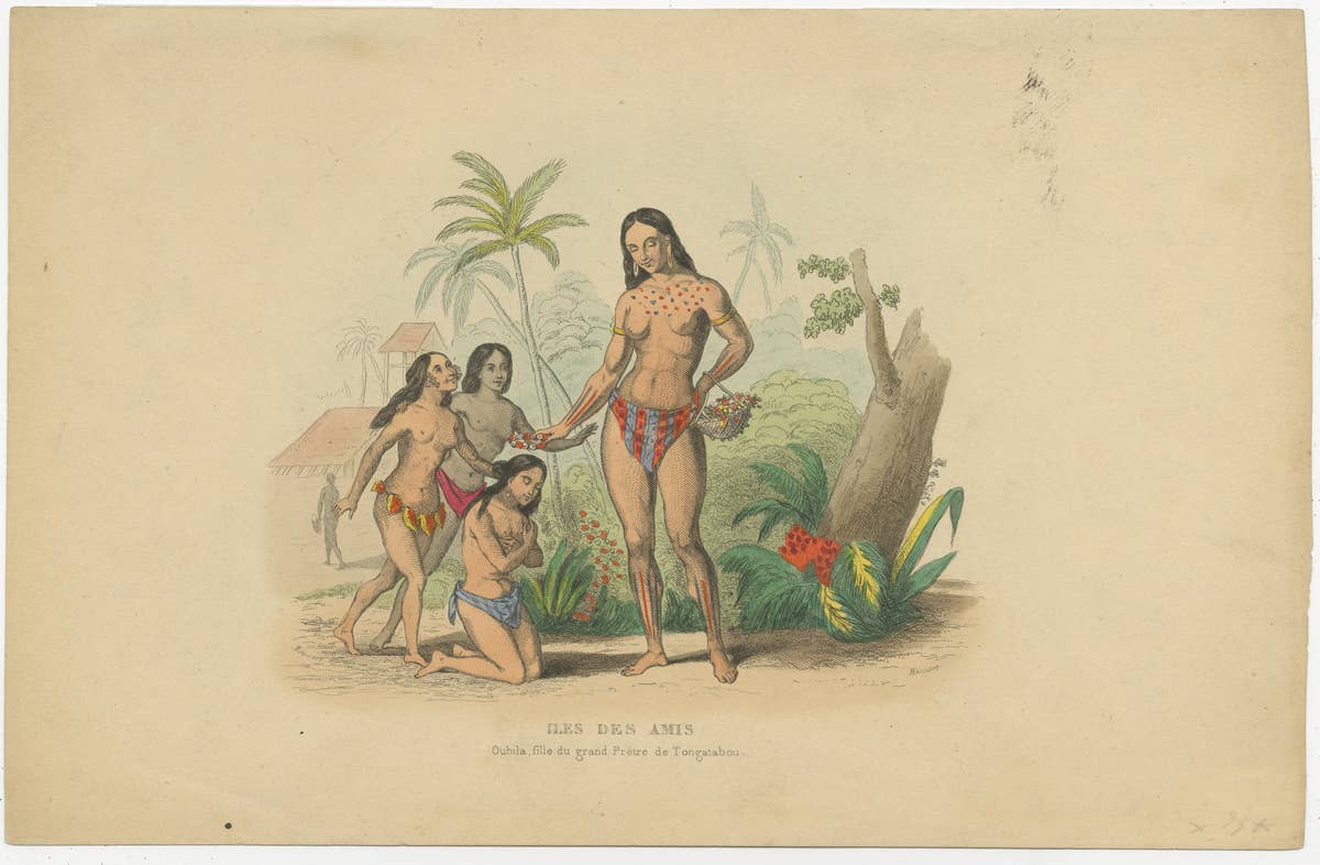 Antique Print of Ouhila, Daughter of the Priest of Tongatapu