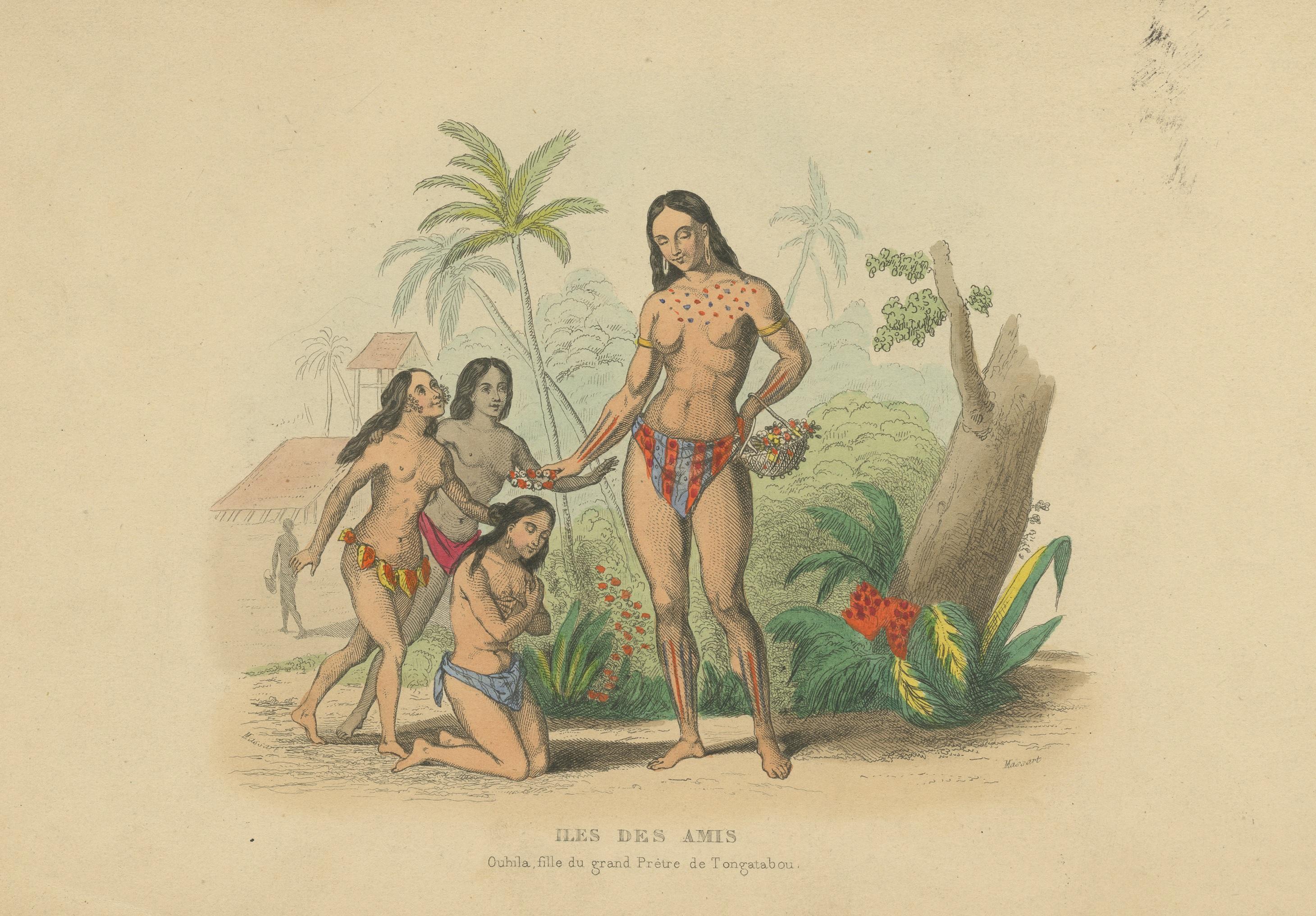 Antique Print of Ouhila, Daughter of the Priest of Tongatapu In Fair Condition For Sale In Langweer, NL