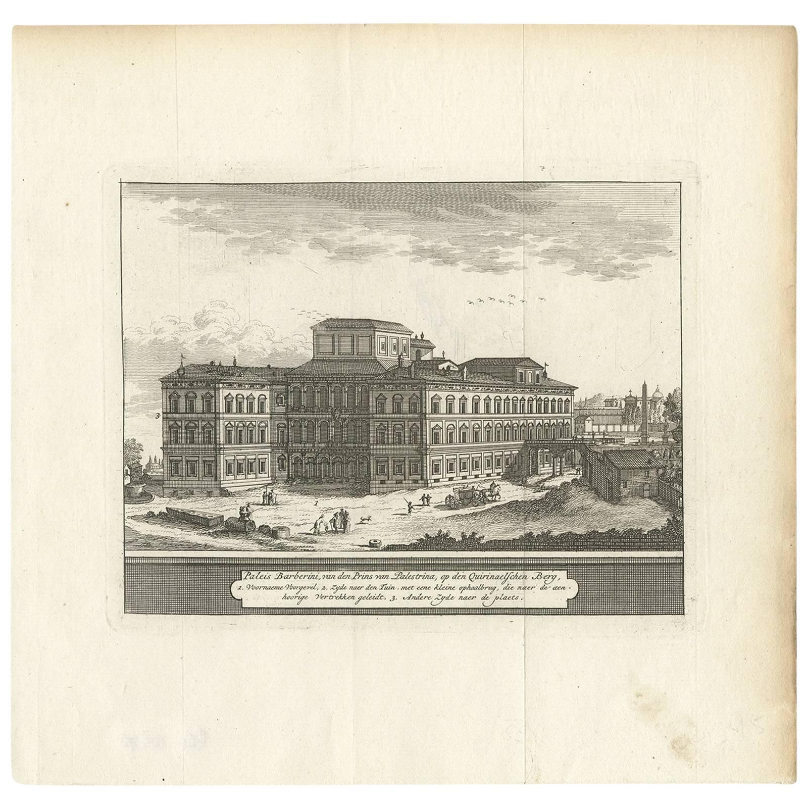 Antiker Druck von Palazzo Barberinni, Rom, von M. de Bruyn, 1779