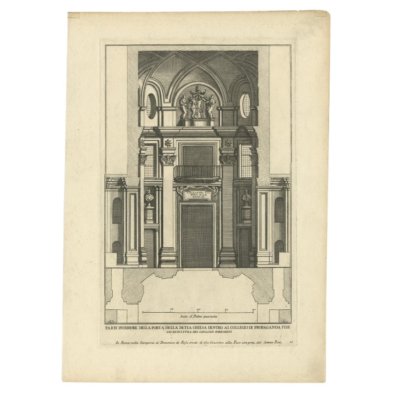 Antique Print of Palazzo Di Propaganda Fide by De Rossi, c.1710