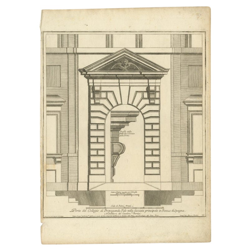 Impression ancienne du Palazzo di Propaganda Fide par De Rossi, vers 1710 en vente