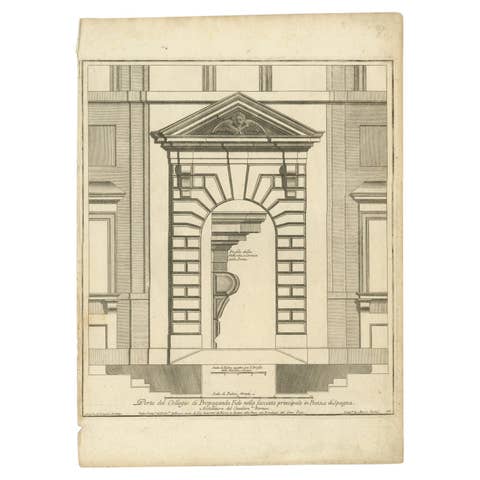 Antique Print of Palazzo di Propaganda Fide by De Rossi, c.1710