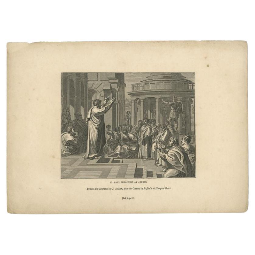 Antique Print of Paul Preaching in Athens, Greece, circa 1835 For Sale