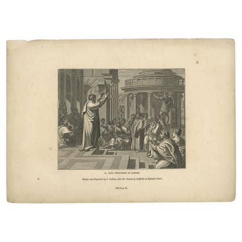 Antique Print of Paul Preaching in Athens, Greece, circa 1835